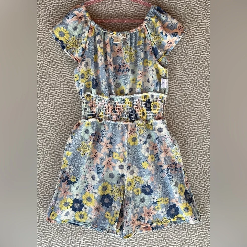 knit works - girls floral off shoulder romper (Size 7)